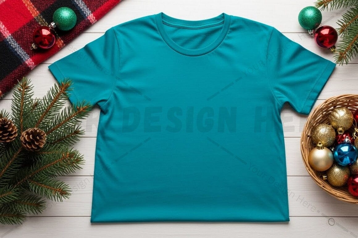 Christmas themed blue t-shirt mockup