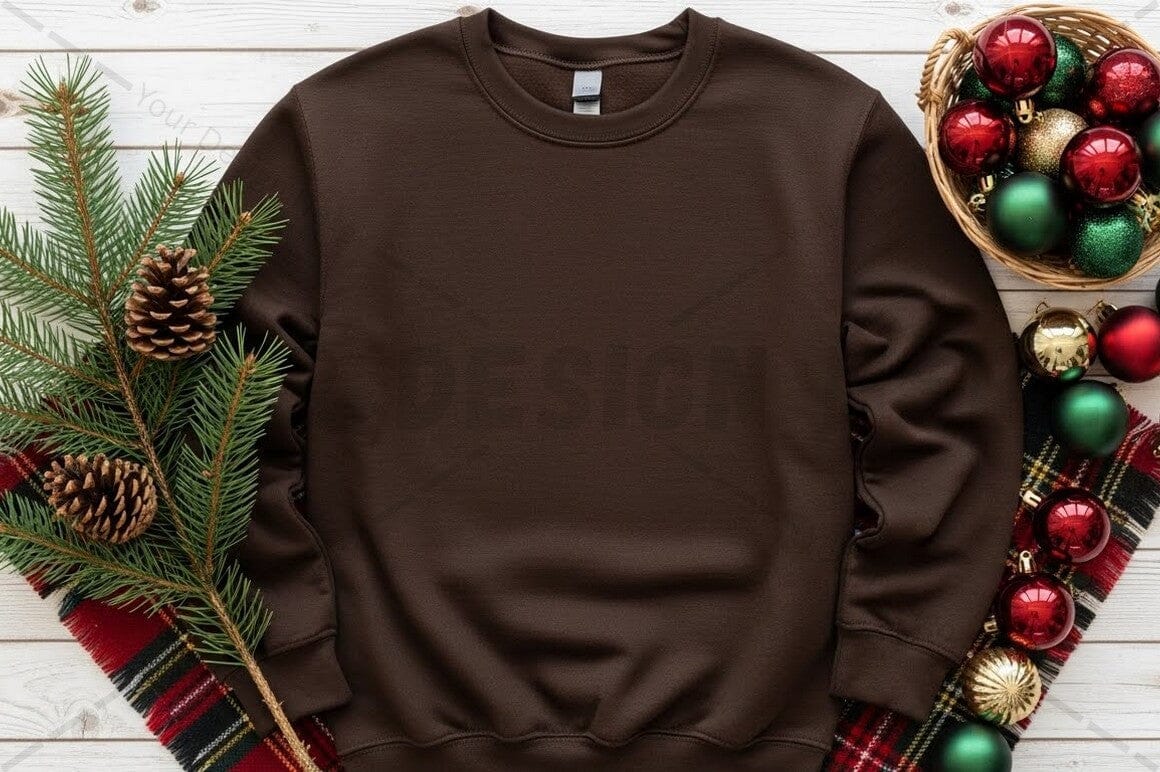 Christmas-themed brown t-shirt mockup