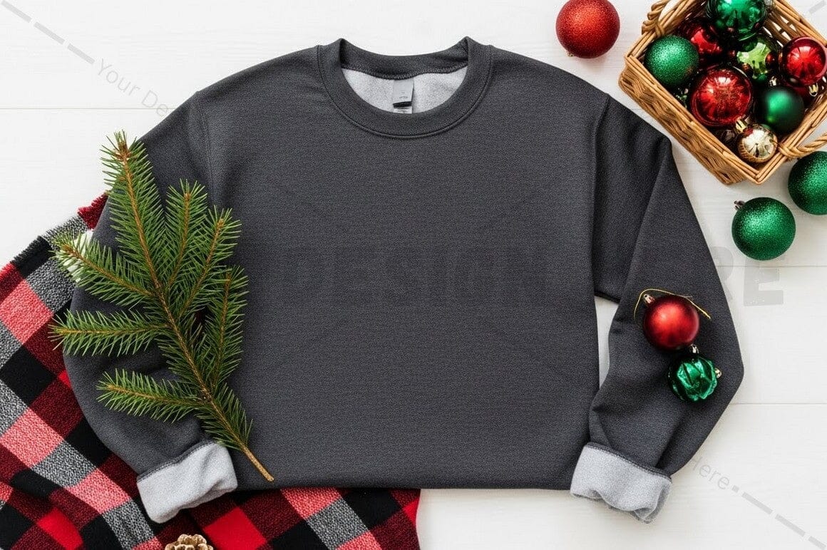 Christmas themed grey sweatshirt mockup