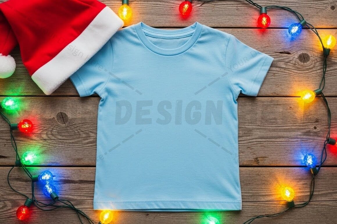Christmas-themed light blue t-shirt mockup