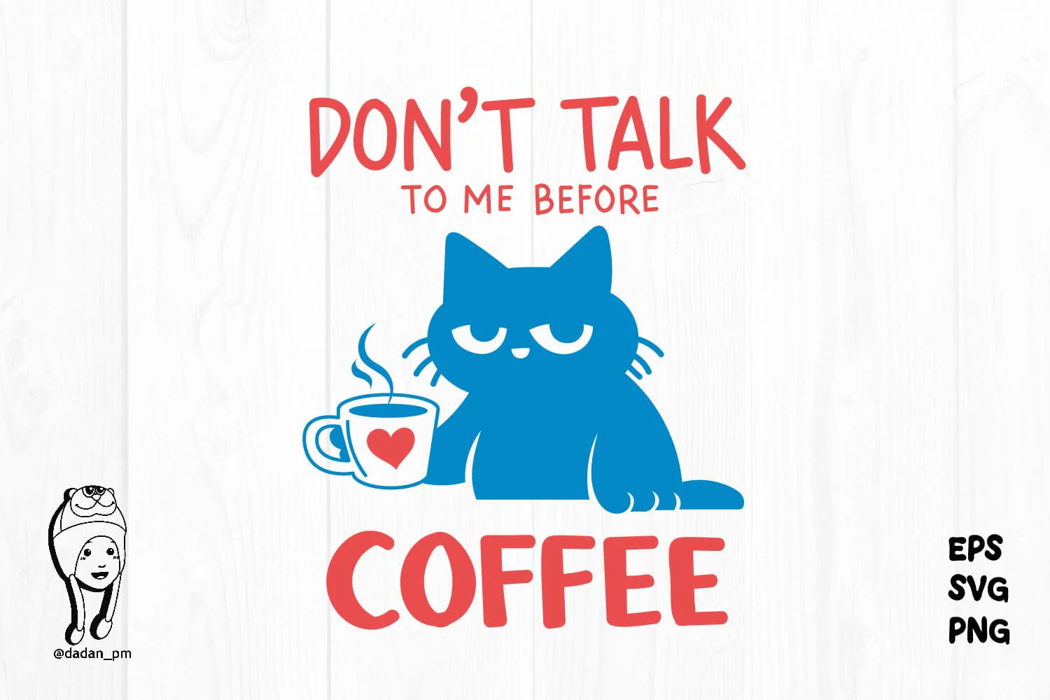 Coffee Quote Funny Cat Hand-Drawn Png svg - Image 3