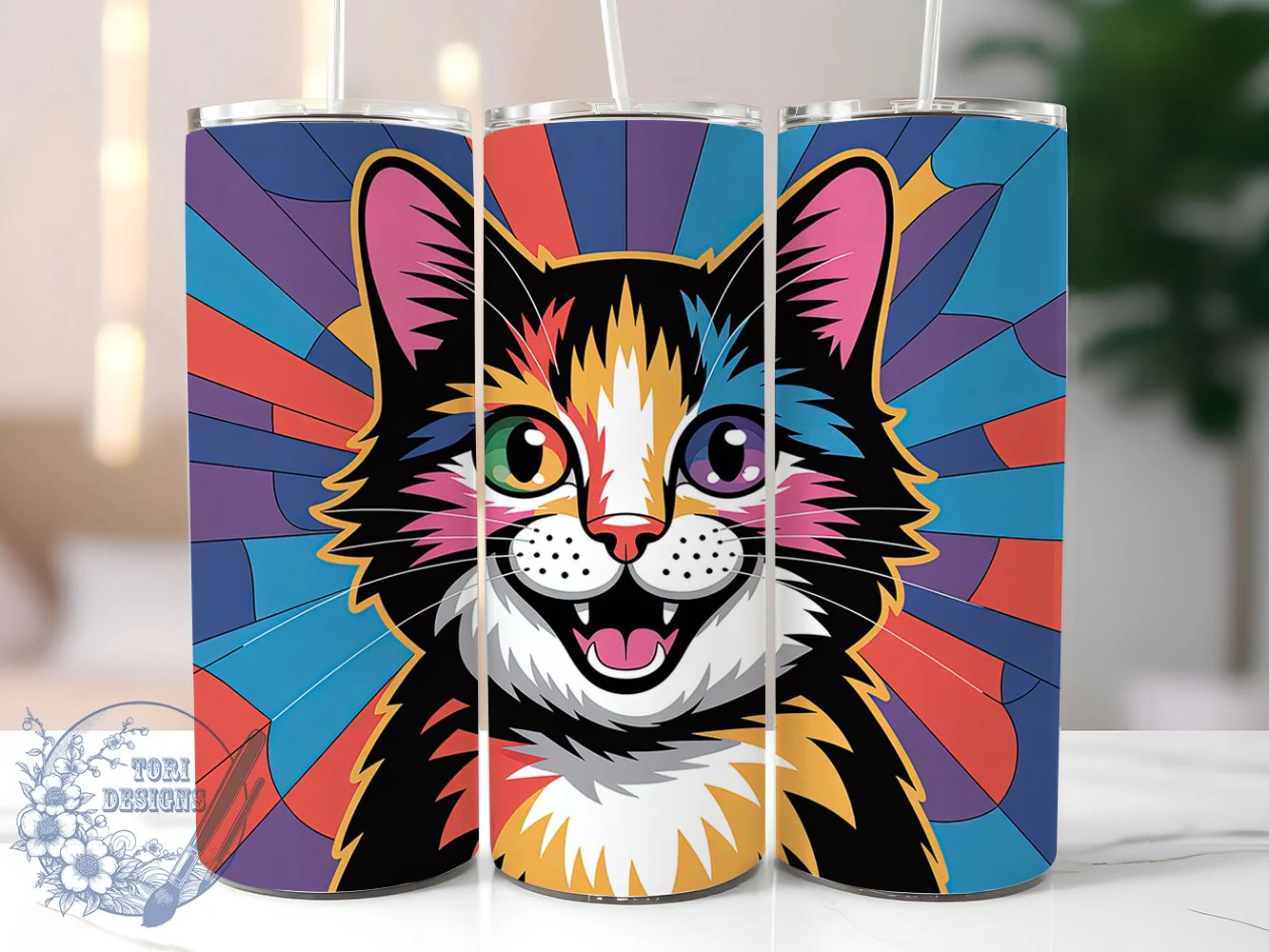 Colorful Abstract Cat Tumbler Wrap, High Quality, Vibrant Abstract, Artistic Style, Creative Design, Tumbler Wrap, Sublimation Design