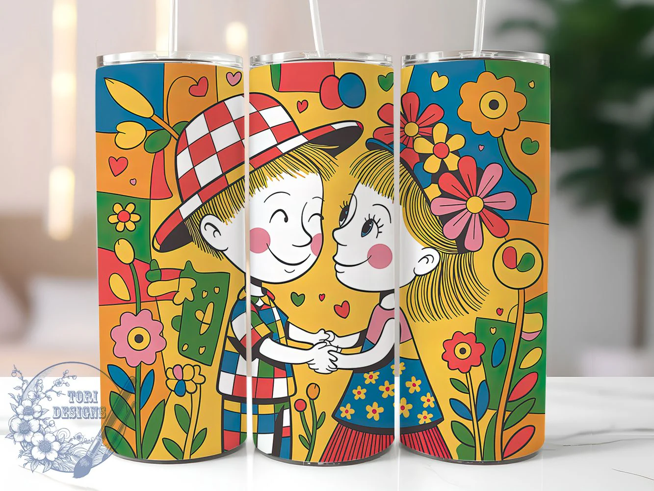 Colorful Abstract Couple Tumbler Wrap, High Quality, Cute Couple, Artistic Style, Vibrant Design, Tumbler Wrap, Sublimation Design