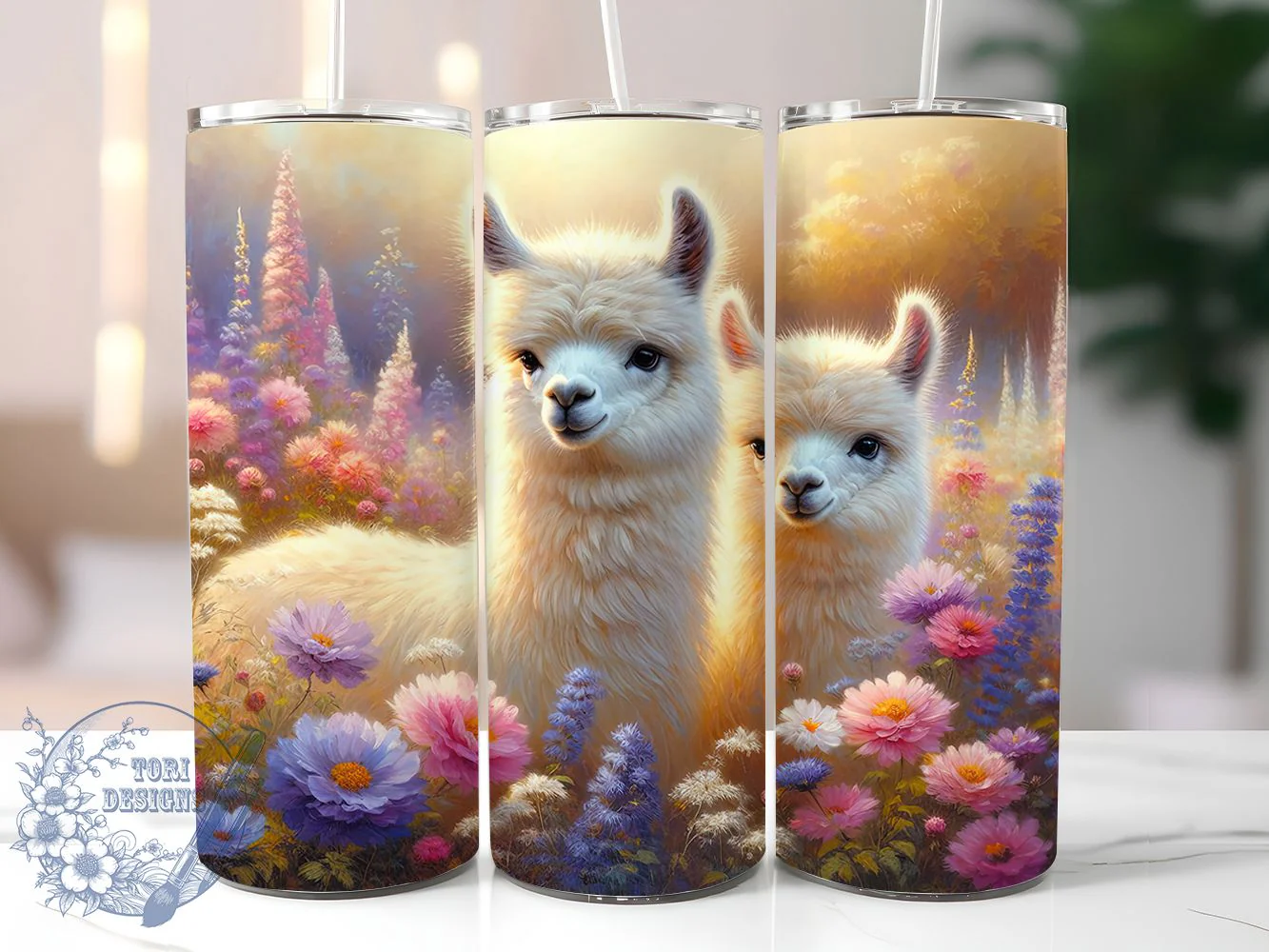 Colorful Floral Alpaca Tumbler, Spring Flowers Tumbler, Colorful Alpaca Wrap, Stylish 20oz Wrap, Sublimation Design, Trendy Gift Idea, Inspirational Spring Tumbler