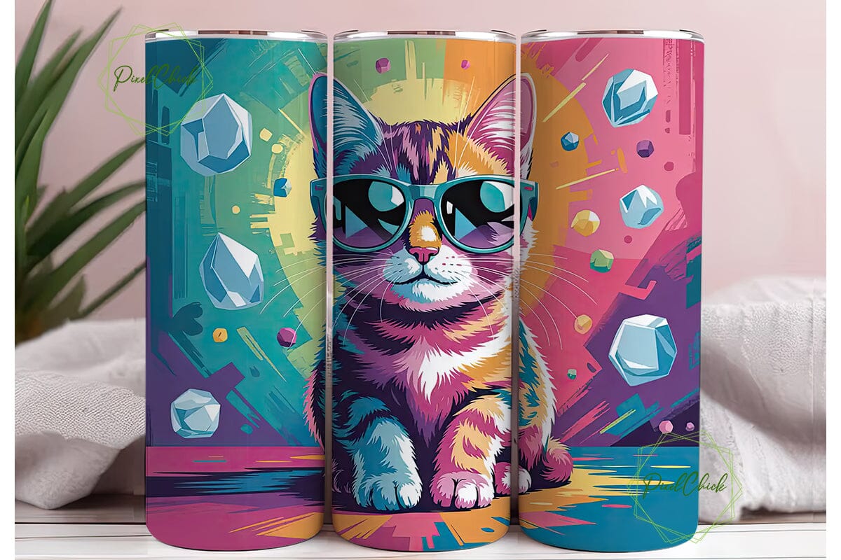 Colorful Geometric Cat 20oz Tumbler Wrap - Image 3