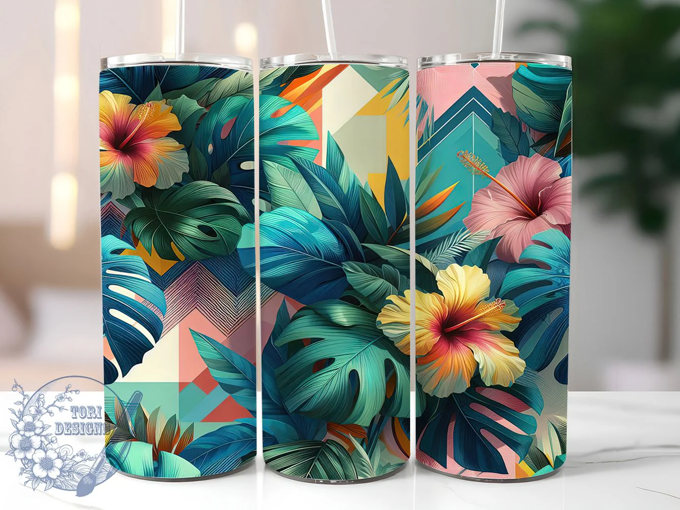 Colorful Monstera Botanical Tumbler, Indoor Garden Tumbler, Colorful Botanical Wrap, Artistic Plant Wrap, Museum Quality Wrap, Sublimation Design, Trendy Gift Idea