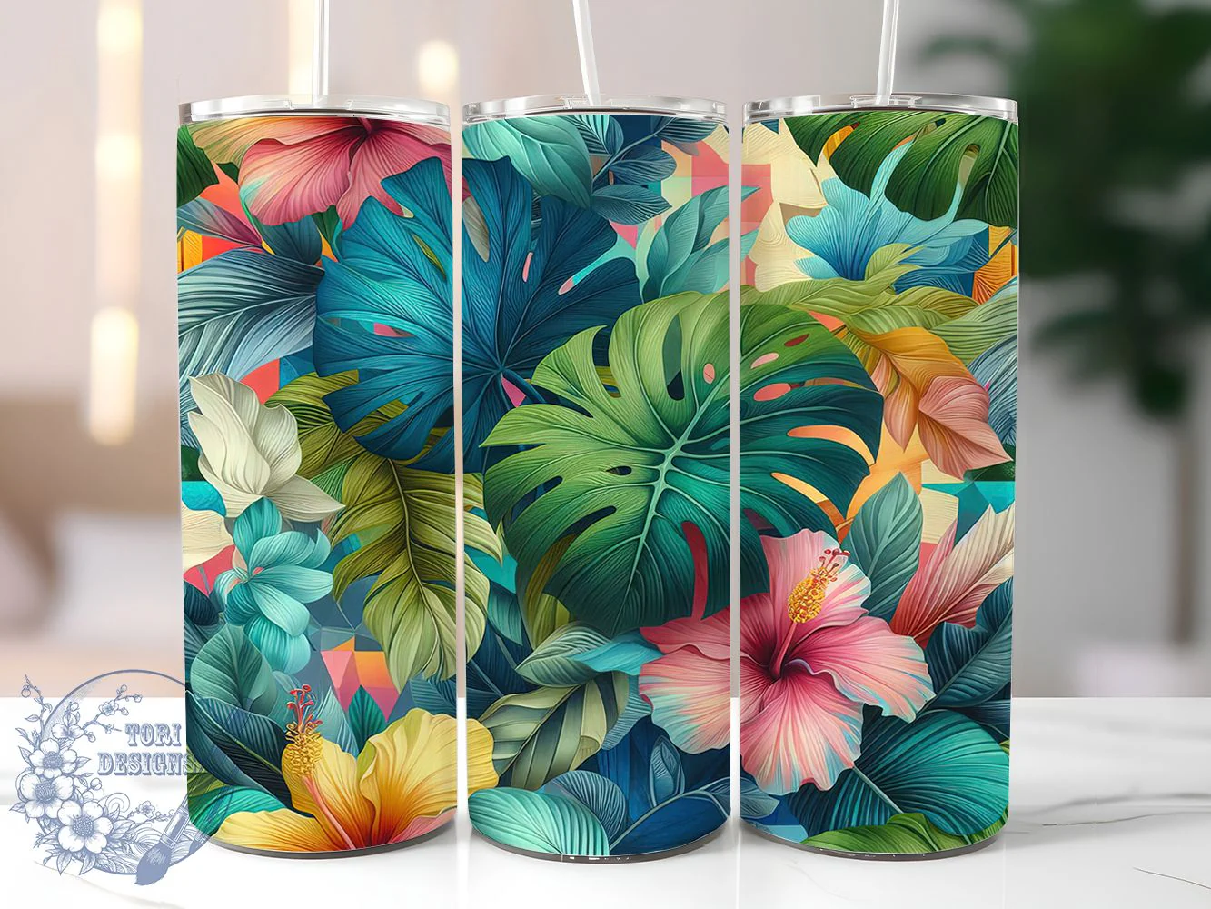 Colorful Monstera Botanical Tumbler, Indoor Garden Tumbler, Colorful Botanical Wrap, Artistic Plant Wrap, Museum Quality Wrap, Sublimation Design, Trendy Gift Idea