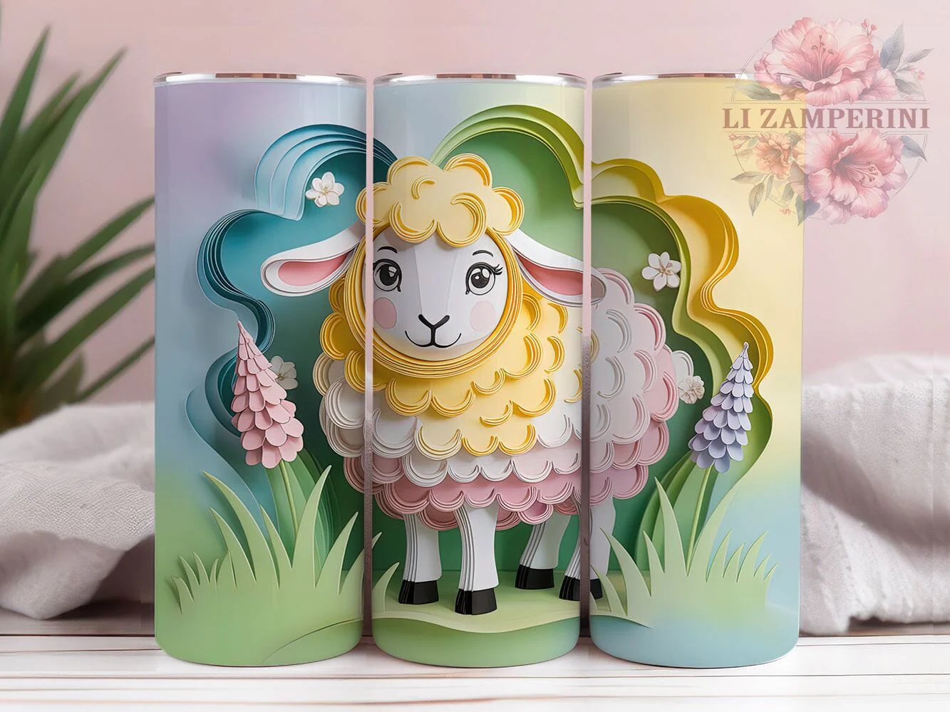 Colorful Quilled Easter Lamb Tumbler, Easter Lamb Tumbler, Artistic Lamb Wrap, Whimsical Lamb Wrap, Colorful Quilled Lamb Wrap, Sublimation Design, Trendy Gift Idea