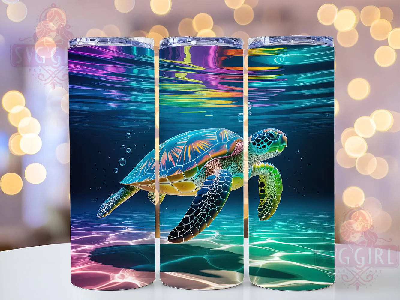 Colorful Sea Turtle Tumbler, Sea Turtles, Nature Theme, Ocean Style, Tropical Design, 20Oz Tumbler, Sublimation Wrap