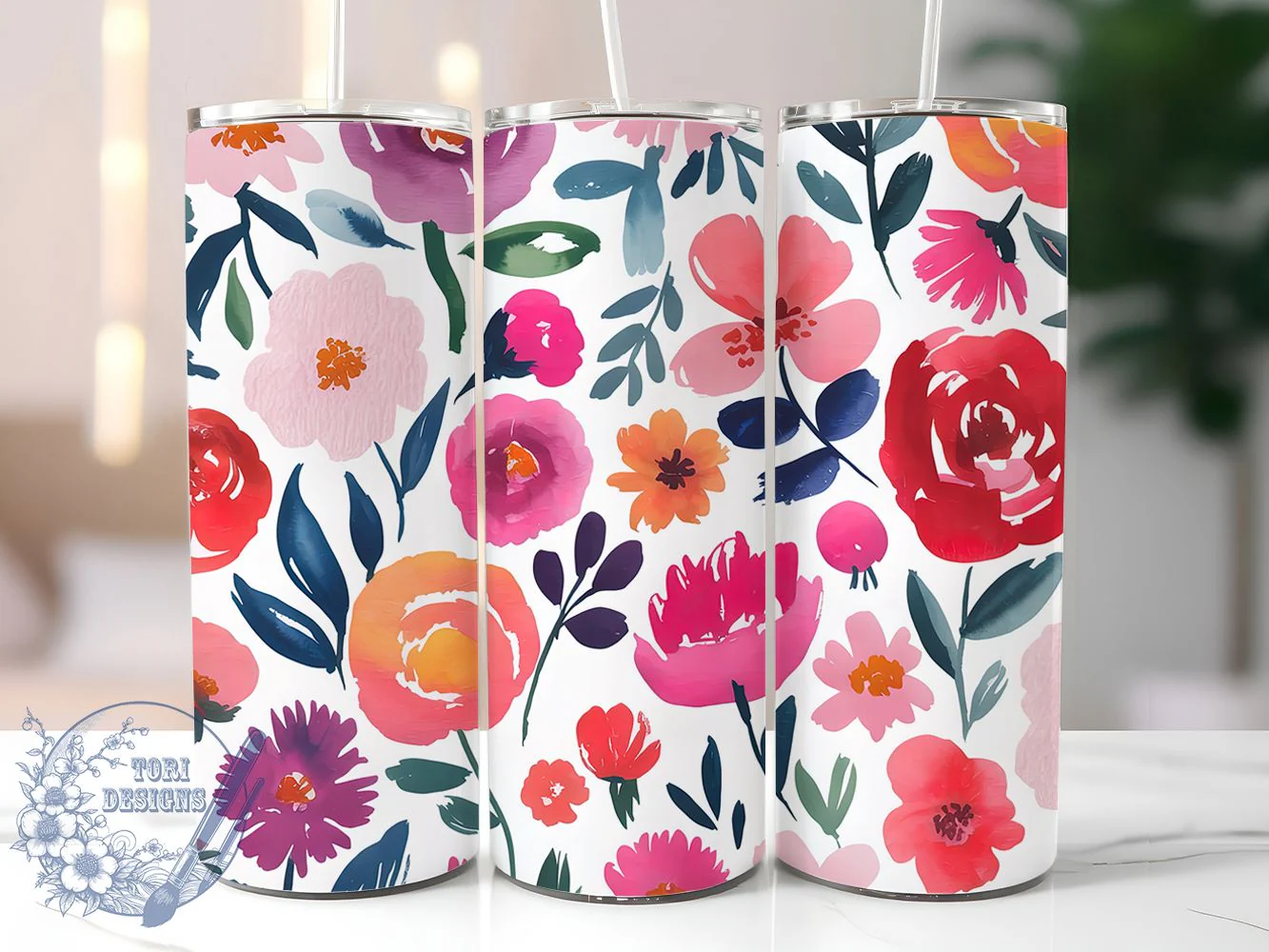 Colorful Spring Flower Tumbler, Colorful Floral Tumbler, Bright Spring Wrap, Stylish 20oz Wrap, Sublimation Design, Trendy Gift Idea, Inspirational Spring Tumbler