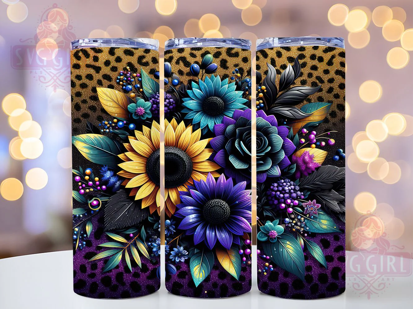 Colorful Sunflower Glitter Tumbler Wrap, Sunflower Glitter, Bright Design, Sparkle Theme, Cheerful Style, Tumbler Wrap, Sublimation Design