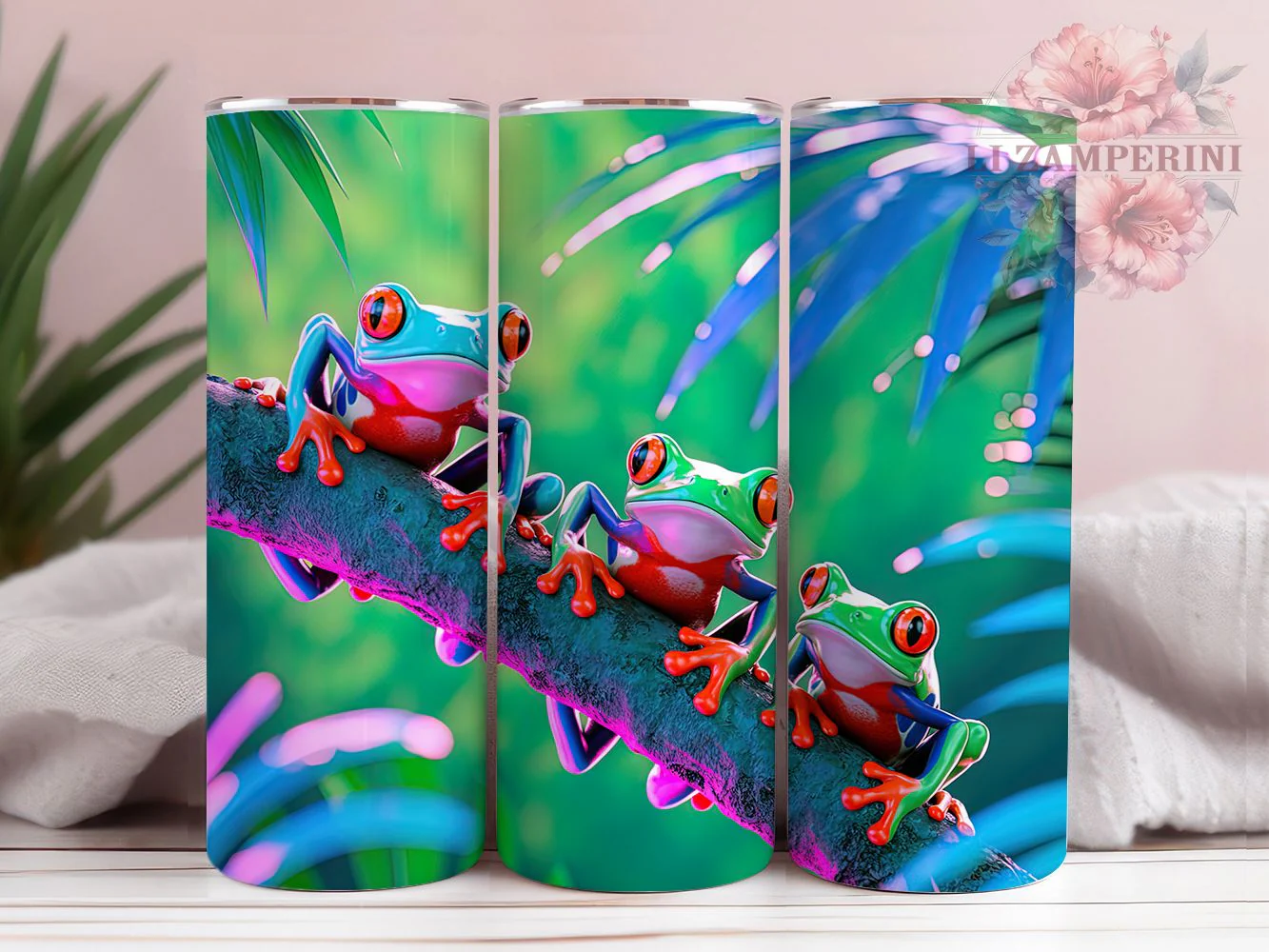 Colorful Tree Frog Tumbler, Colorful Style, Nature Inspired, Whimsical Design, Bright Pattern, 20Oz Tumbler, Sublimation Wrap