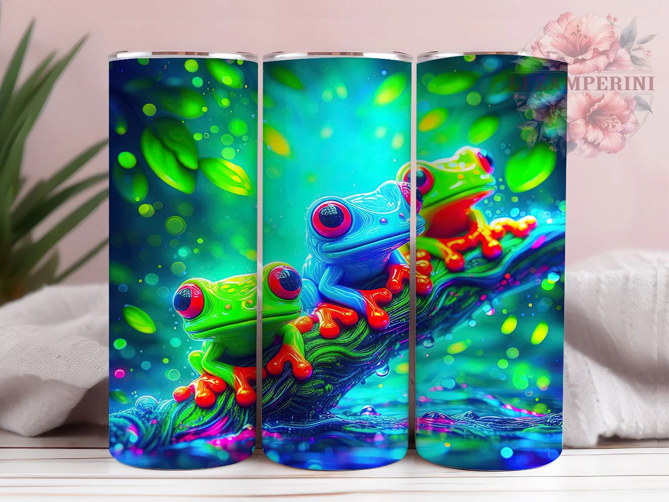 Colorful Tree Frog Tumbler, Colorful Style, Nature Inspired, Whimsical Design, Bright Pattern, 20Oz Tumbler, Sublimation Wrap