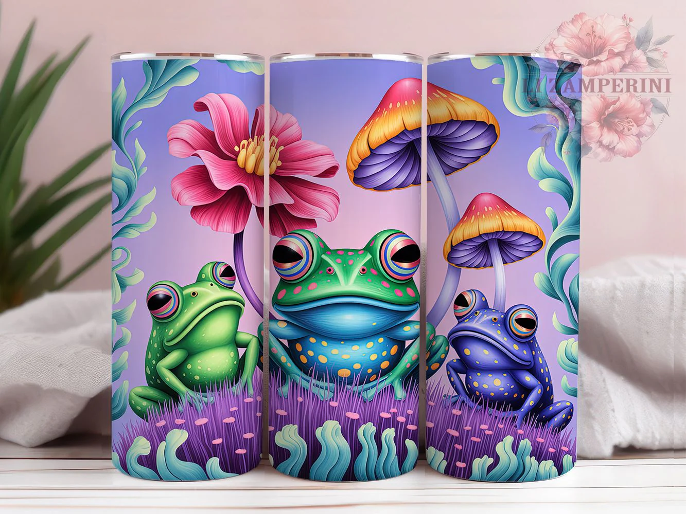 Colorful Whimsical Frog Tumbler, Colorful Style, Nature Inspired, Whimsical Design, Bright Pattern, 20Oz Tumbler, Sublimation Wrap