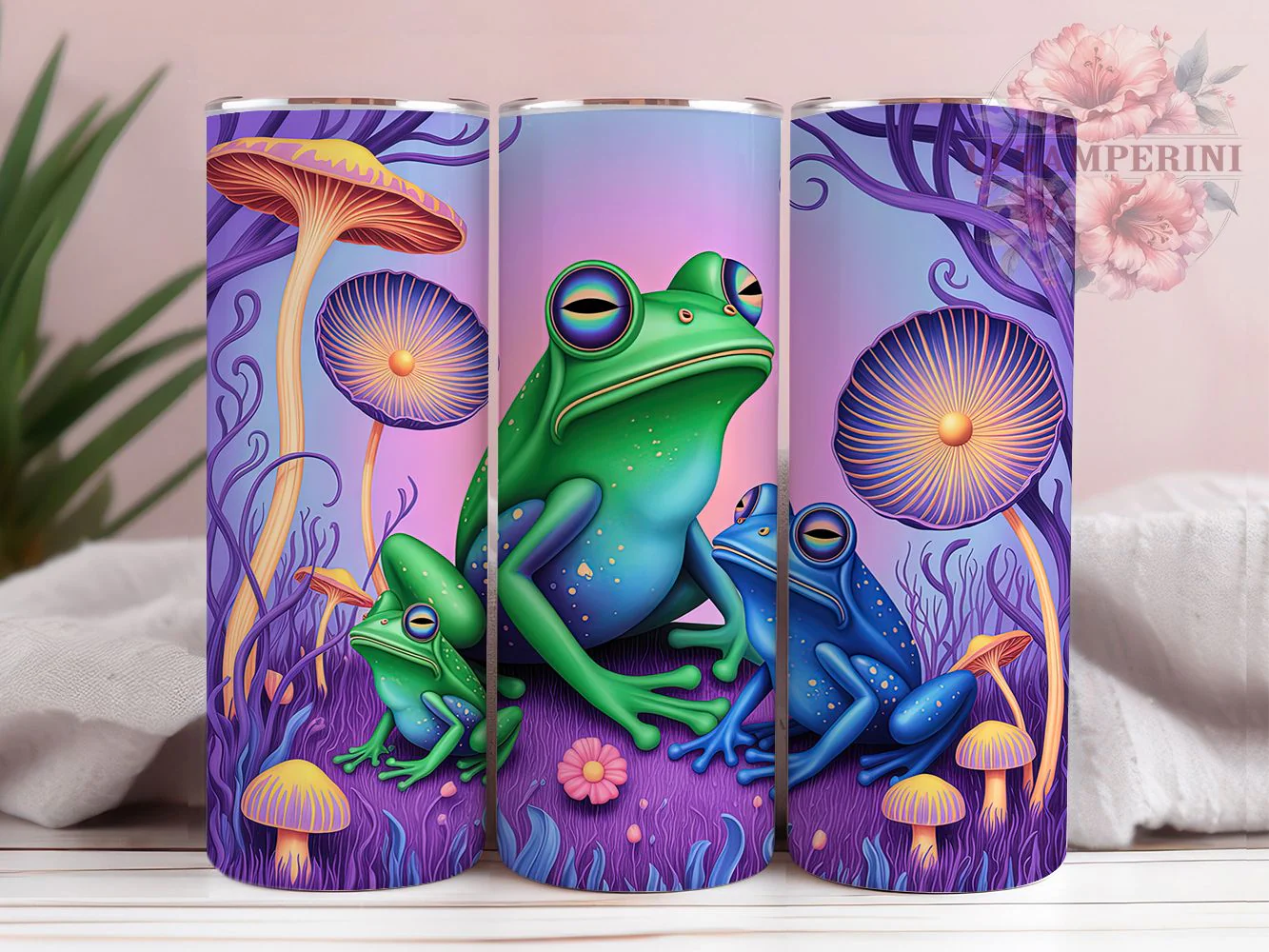 Colorful Whimsical Frog Tumbler, Colorful Style, Nature Inspired, Whimsical Design, Bright Pattern, 20Oz Tumbler, Sublimation Wrap