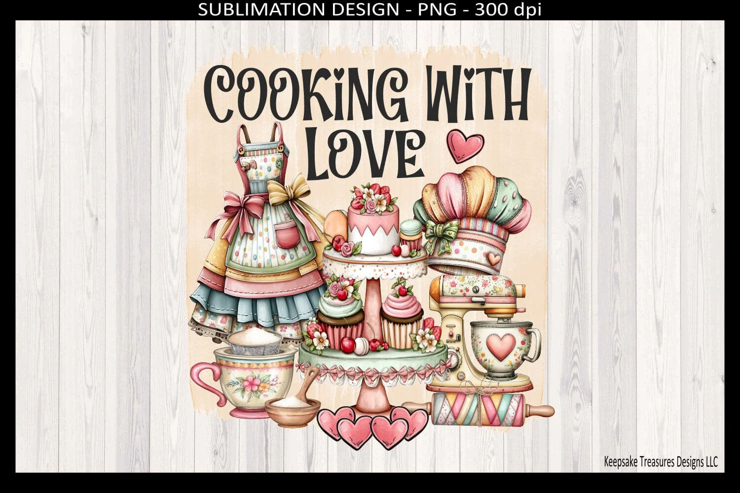 Cooking With Love PNG, Cozy Kitchen Sublimation Design, Vintage Baking Tea Towel Design, Digital Download