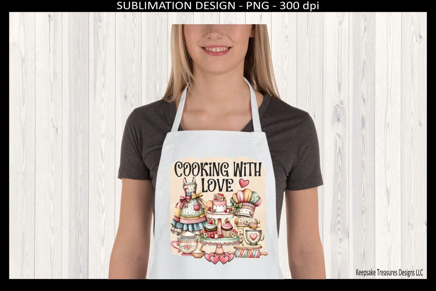 Cooking With Love PNG, Cozy Kitchen Sublimation Design, Vintage Baking Tea Towel Design, Digital Download - Image 3