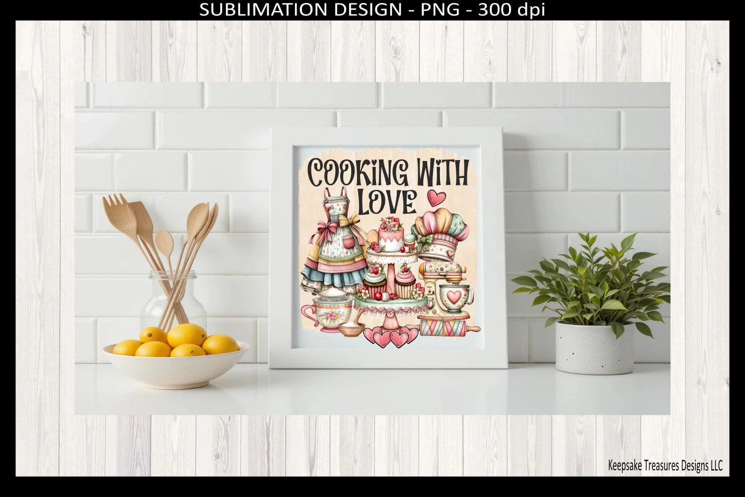 Cooking With Love PNG, Cozy Kitchen Sublimation Design, Vintage Baking Tea Towel Design, Digital Download - Image 4