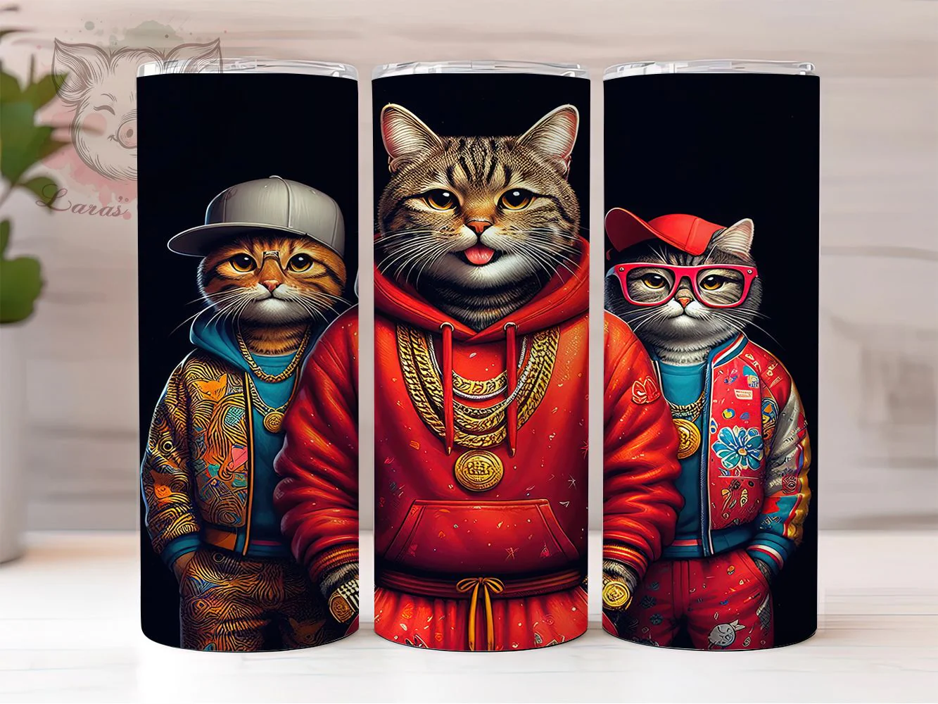 Cool Urban Cat Tumbler, Gangsta Cats, Urban Style, Street Art, Whimsical Theme, 20Oz Tumbler, Sublimation Wrap