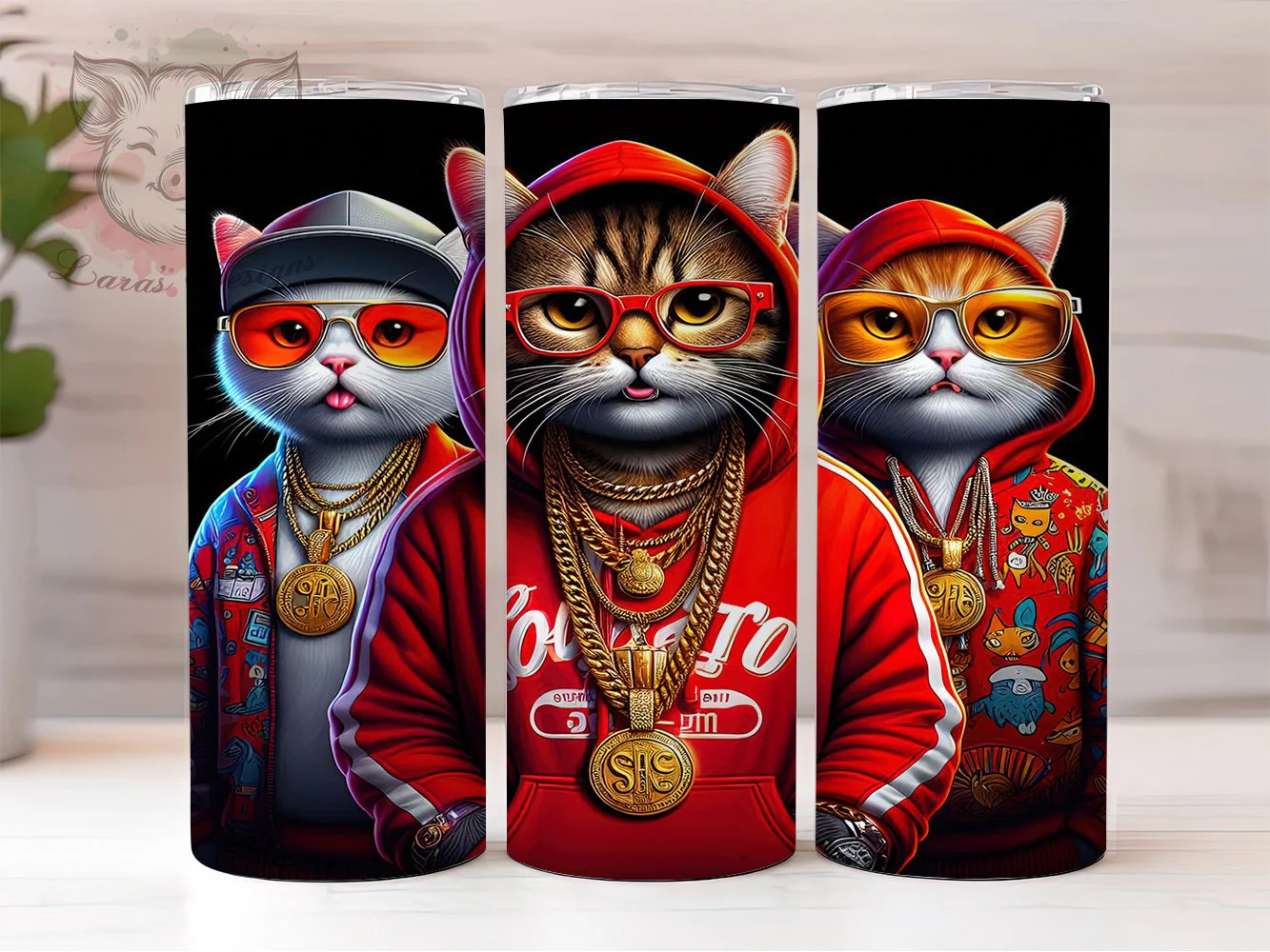Cool Urban Cat Tumbler, Gangsta Cats, Urban Style, Street Art, Whimsical Theme, 20Oz Tumbler, Sublimation Wrap