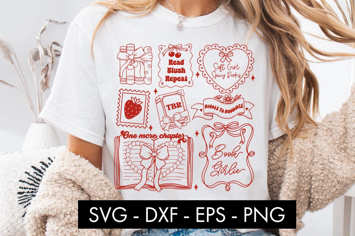 Coquette Book Lover SVG PNG Soft Girl Aesthetic Reading