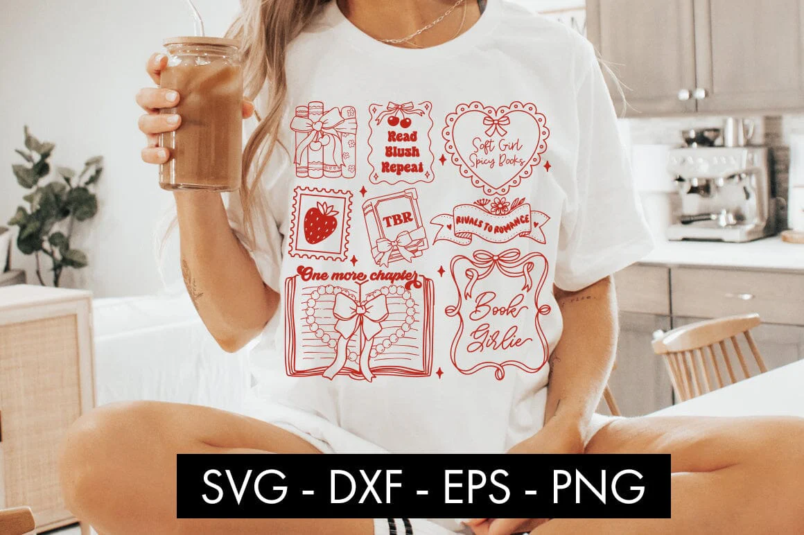 Coquette Book Lover SVG PNG Soft Girl Aesthetic Reading - Image 3