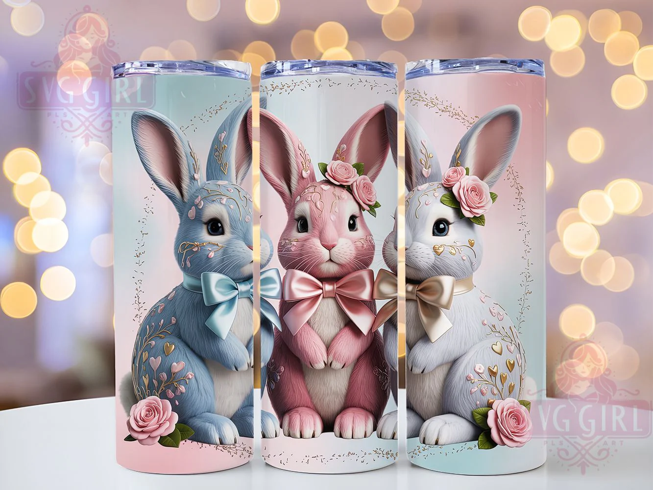 Coquette Whimsical Easter Bunny Tumbler, Cute Easter Bunny Tumbler, Whimsical Bunny Wrap, Festive Bunny Wrap, Stylish Bunny Wrap, Sublimation Design, Trendy Gift Idea