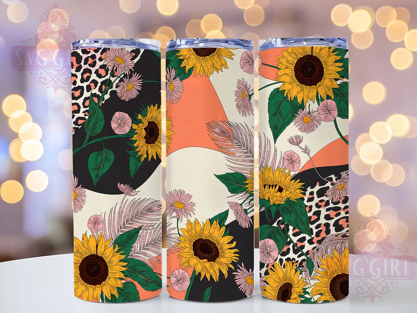 Cow Print Sunflower Tumbler, Sunflower Floral Theme, Western Chic Wrap, Rustic Country Style, Seamless Nature Motif, Bold Farmhouse Design, Artistic Floral Western Print, 20Oz Tumbler, Sublimation
