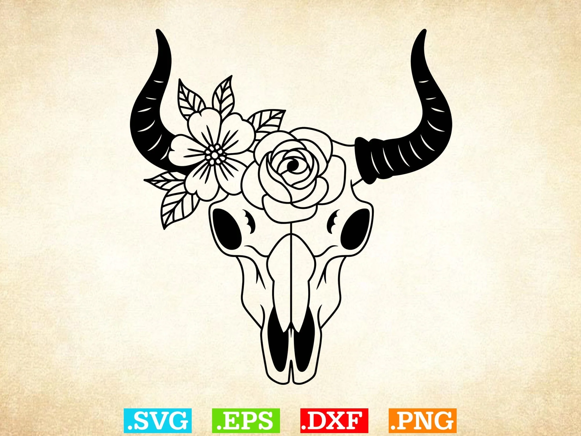 Cow Skull With Flower Svg Bundle, Bull Skull Svg - Image 6