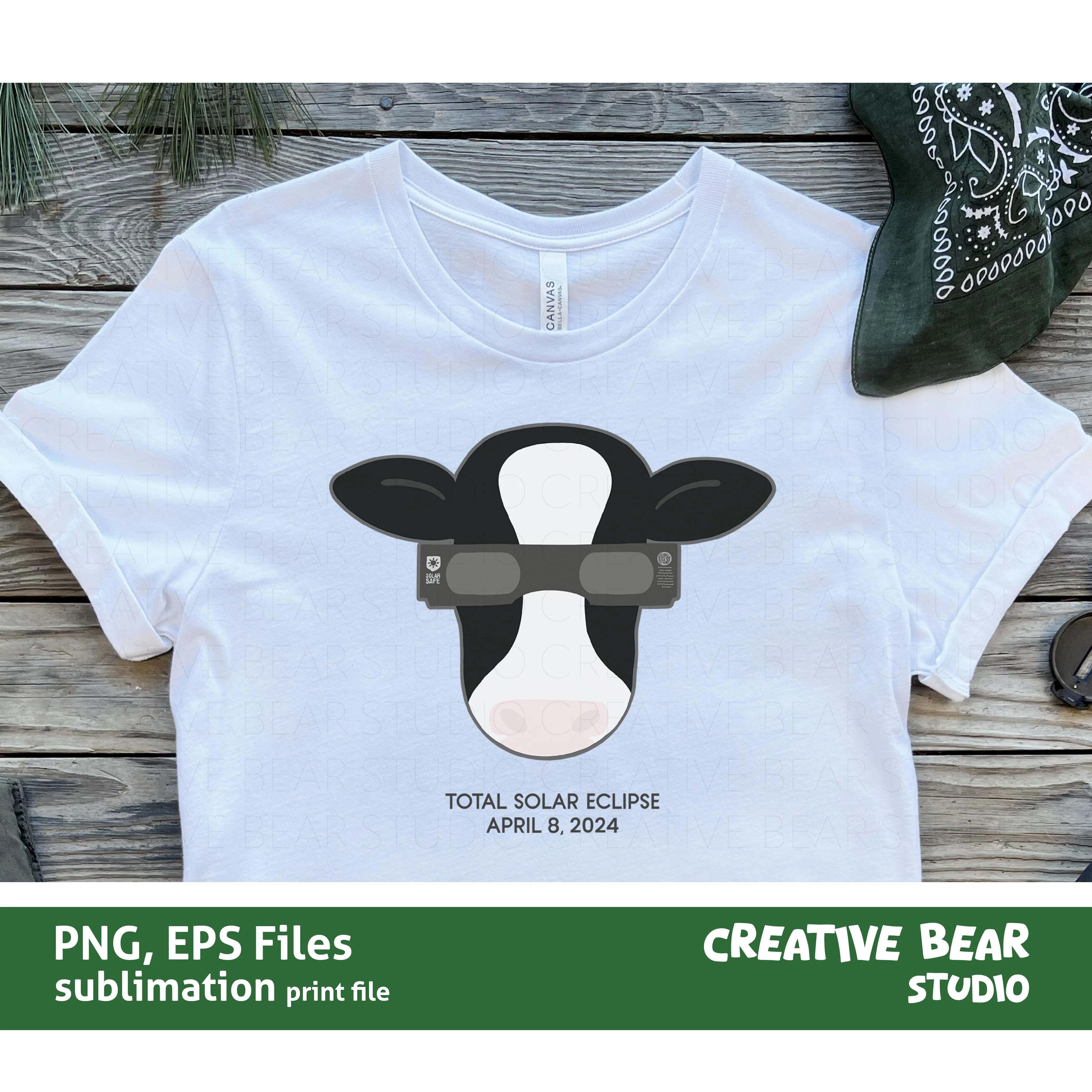 Cow with Solar Eclipse Glasses | Total Solar Eclipse 2024 | Creative Bear Studio - Image 3