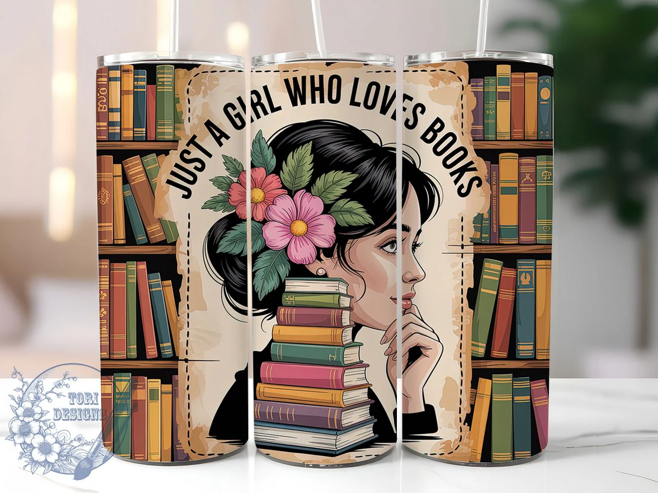 Cozy Book Lover Reading Tumbler, Girl Who Loves Books, Reading Theme, Literary Design, Cozy Vibes, 20Oz Tumbler, Sublimation Wrap