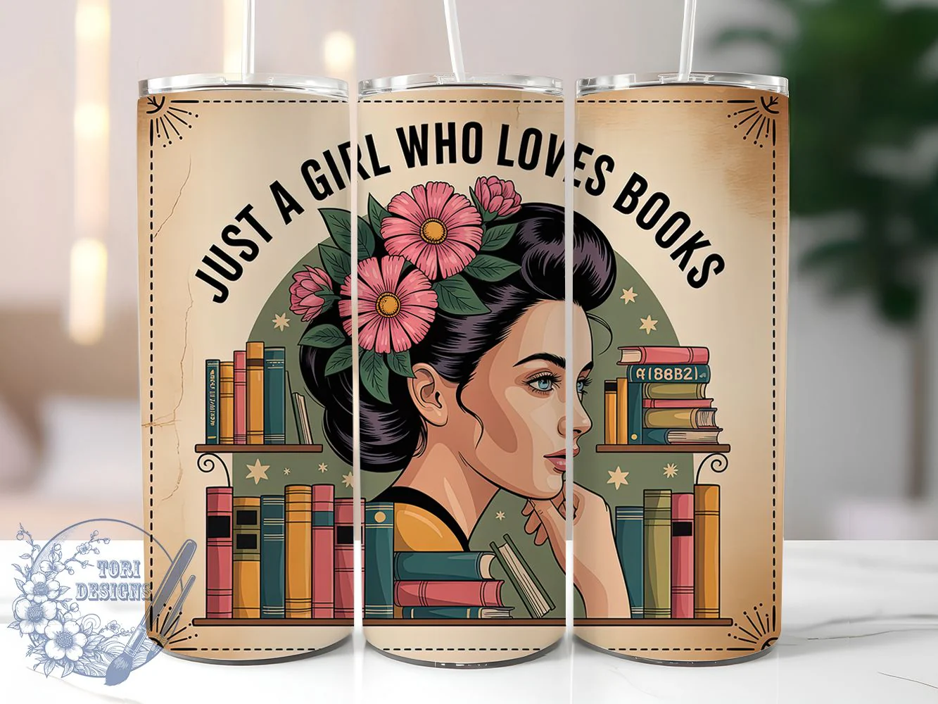 Cozy Book Lover Reading Tumbler, Girl Who Loves Books, Reading Theme, Literary Design, Cozy Vibes, 20Oz Tumbler, Sublimation Wrap