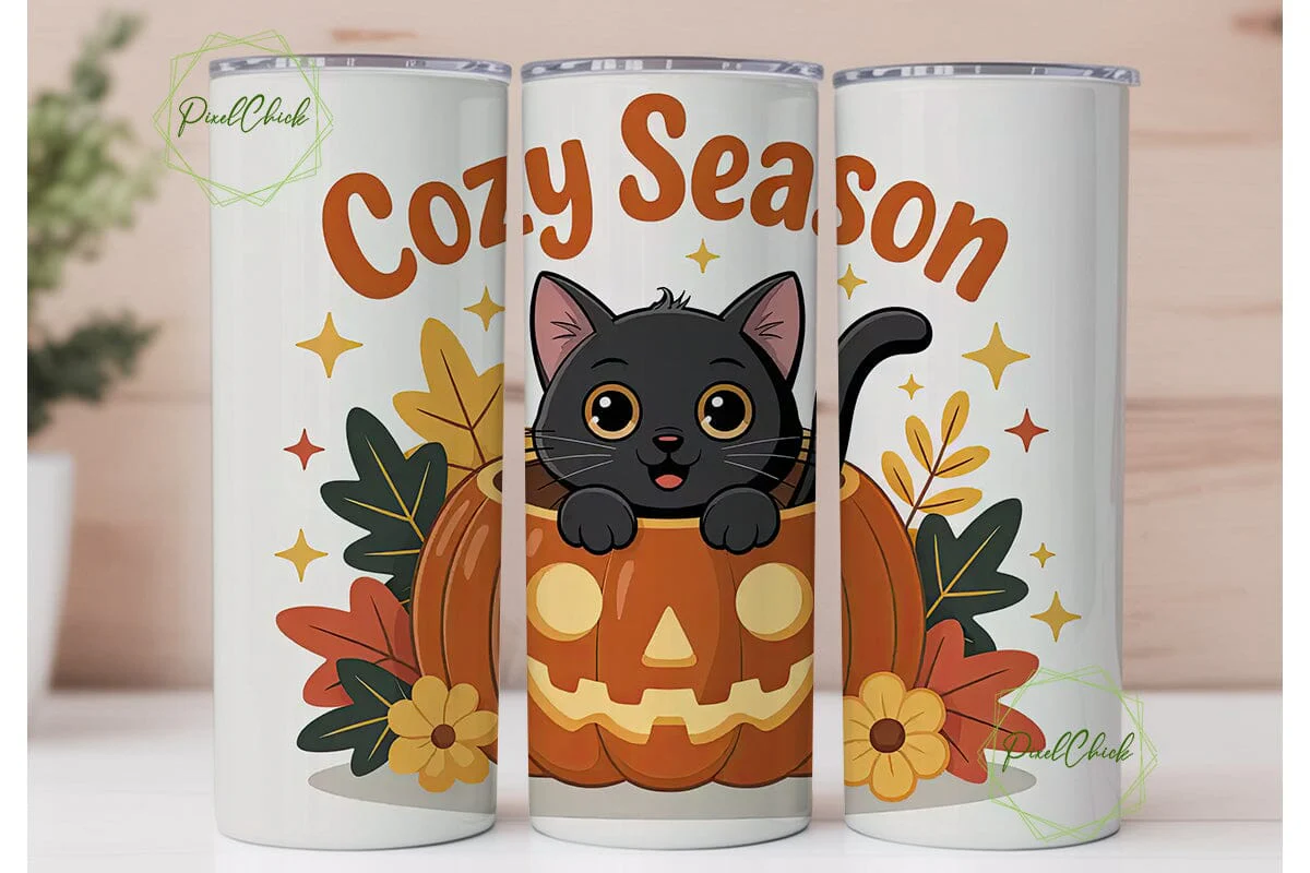 Cozy Cat Pumpkin 20oz Tumbler Wrap - Image 2
