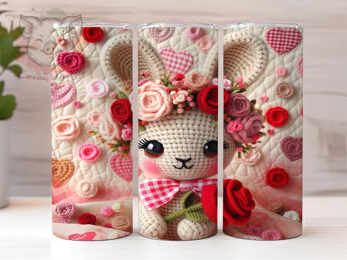 Cozy Faux Yarn Bunny Tumbler, Faux Yarn, Cozy Style, Cute Theme, Animal Pattern, 20Oz Tumbler, Sublimation Wrap