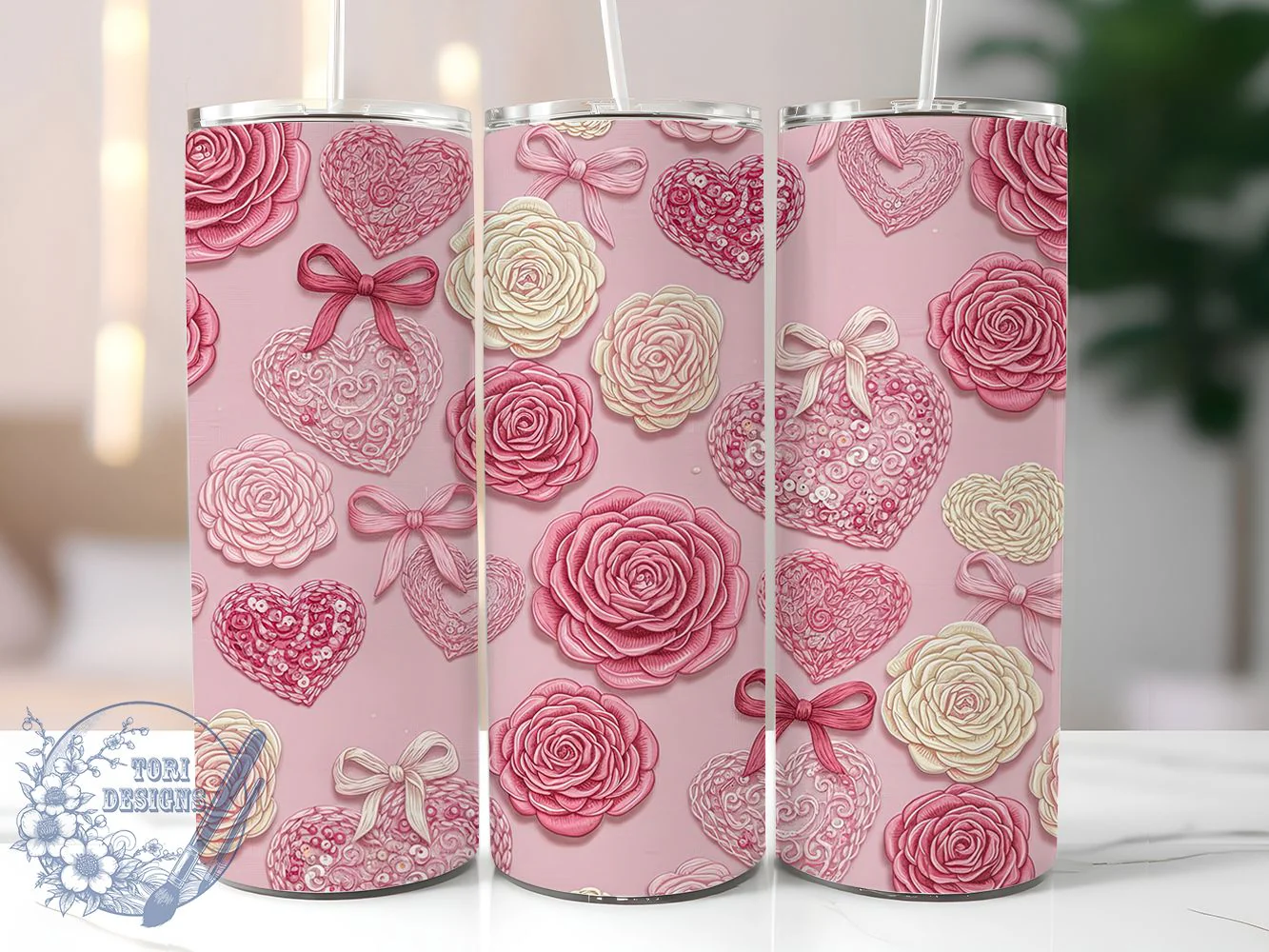 Cozy Pink Heart Valentine Tumbler, Heart Design, Valentine's Day, Romantic Theme, Cozy Style, 20Oz Tumbler, Sublimation Wrap