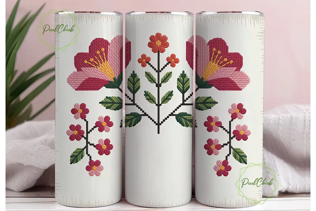 Cross-Stitch Floral 20oz Tumbler Wrap - Image 3