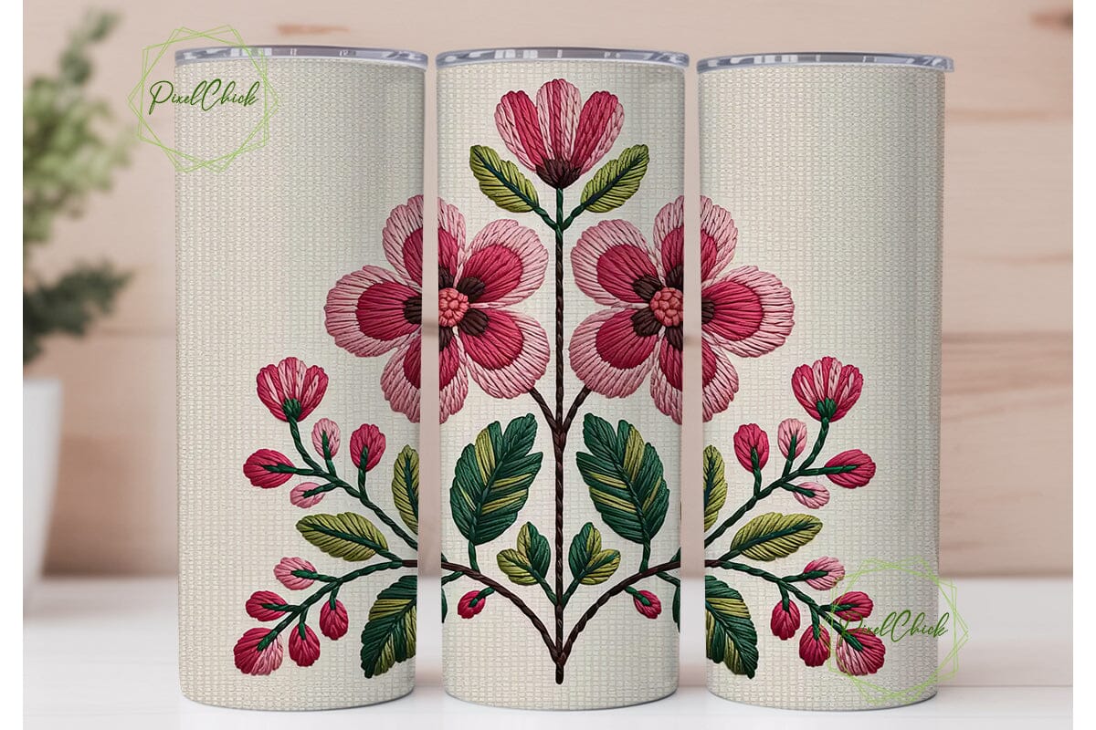 Cross-Stitch Floral 20oz Tumbler Wrap