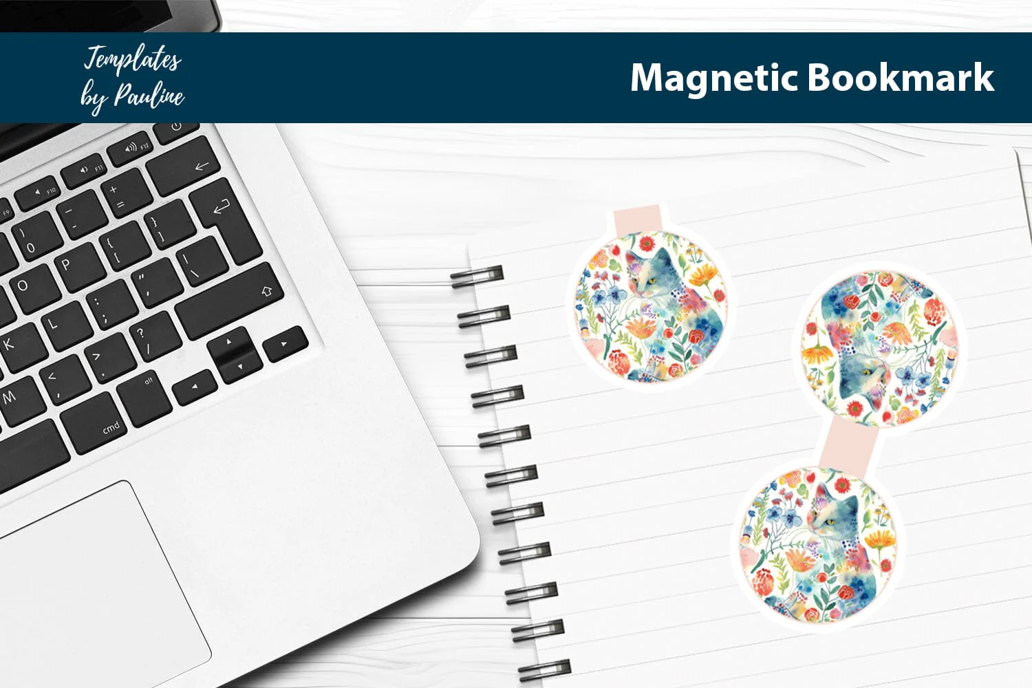 Cure Spring Cat Printable Round Magnetic Bookmark - Image 3
