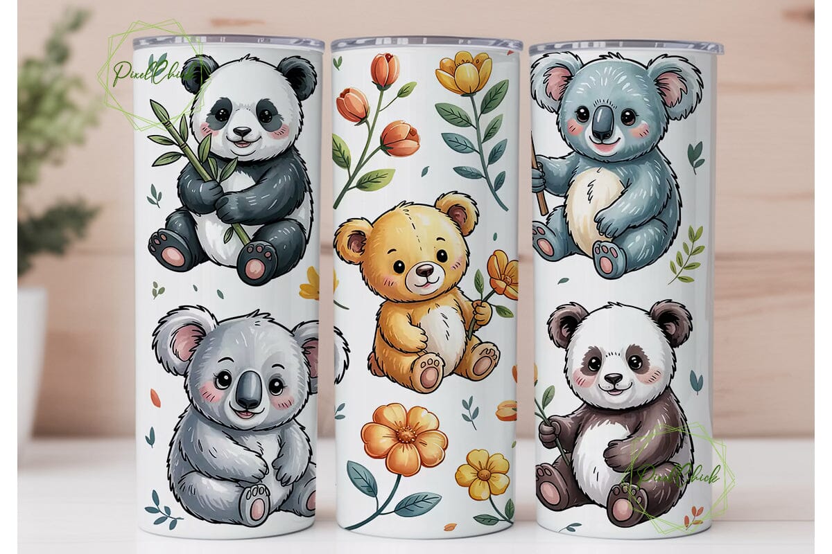 Cute Animals Tumbler Wrap PNG