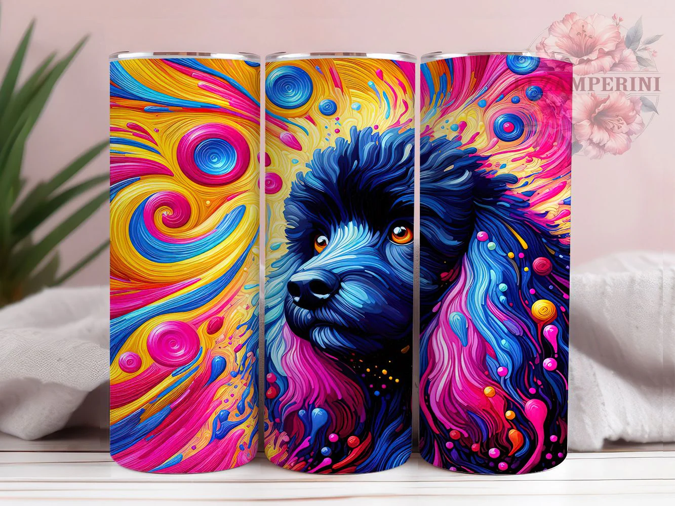 Cute Black Poodle Tumbler, Dog Lover, Cute Puppy, Whimsical Art, Playful Design, 20Oz Tumbler, Sublimation Wrap