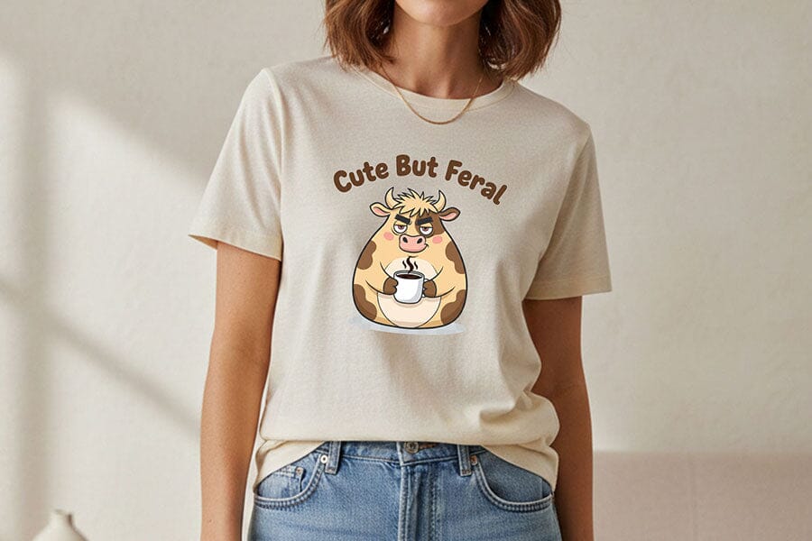 Cute But Feral Cow Png, Funny Coffee Cow Clipart, Moody Farm Animal Png, Sassy Cow Graphic, Sublimation & T-Shirt Design