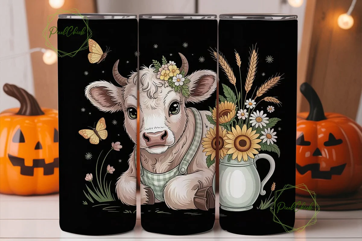 Cute Calf & Sunflowers 20oz Tumbler Wrap - Image 3