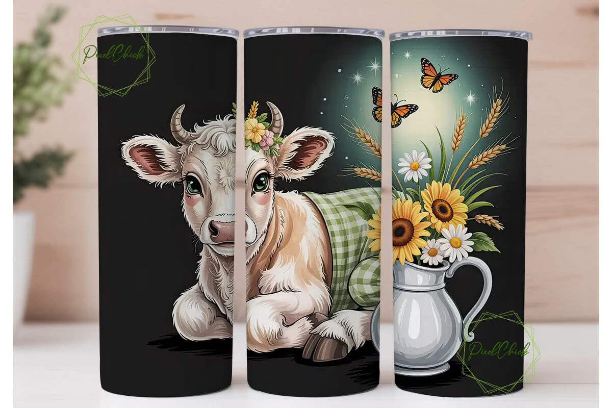 Cute Calf & Sunflowers 20oz Tumbler Wrap - Image 2