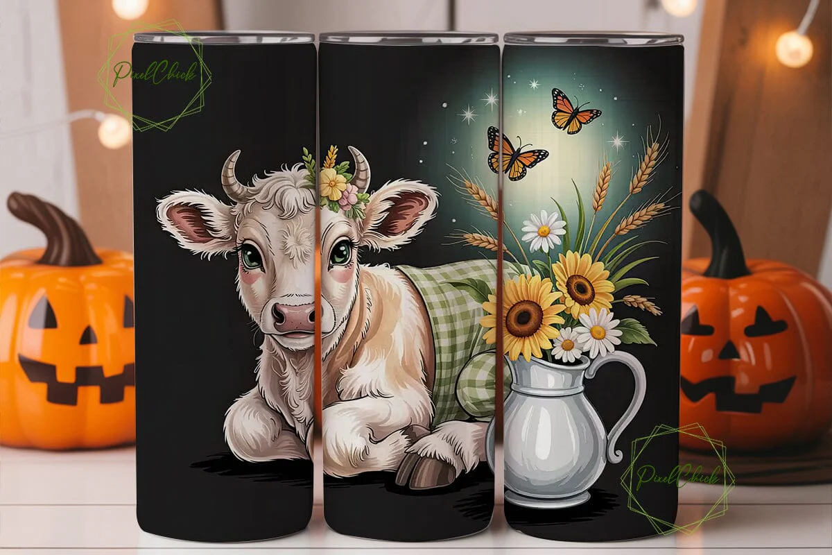 Cute Calf & Sunflowers 20oz Tumbler Wrap - Image 3