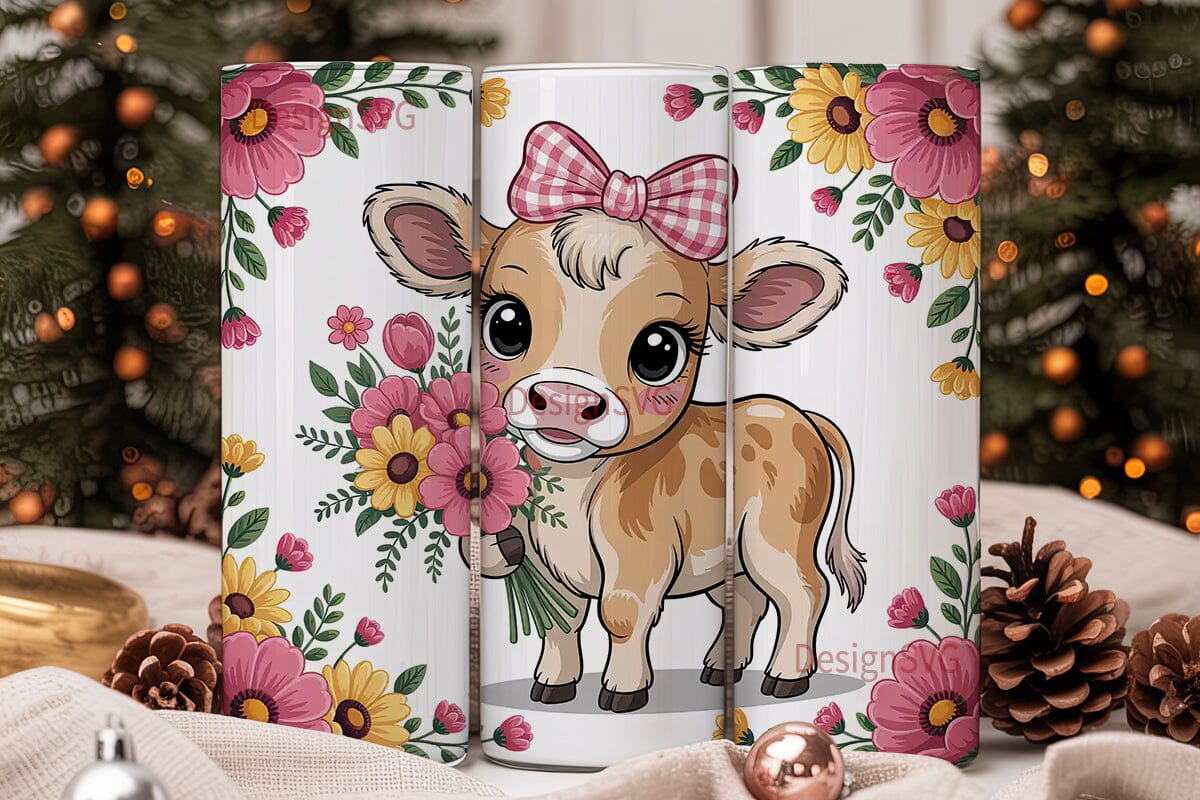 Cute Calf with Flowers 20oz Tumbler Wrap - Image 2
