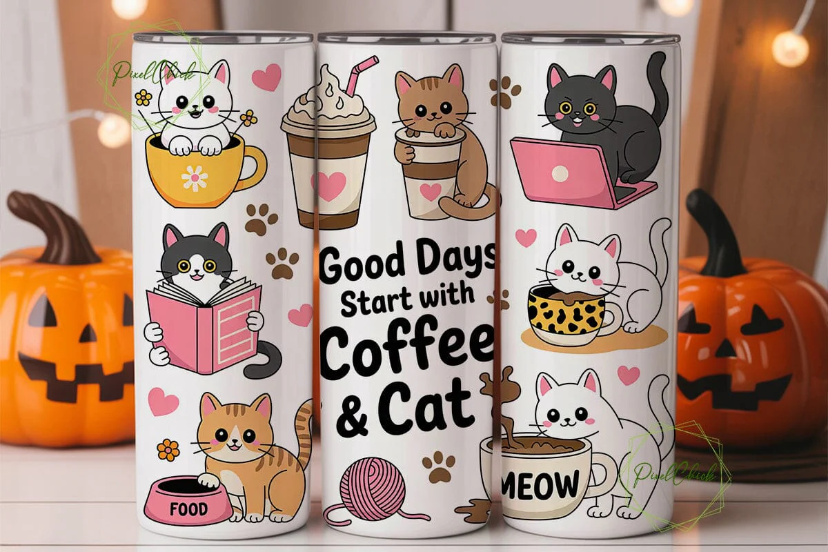 Cute Cats & Coffee Tumbler Wrap - Image 3