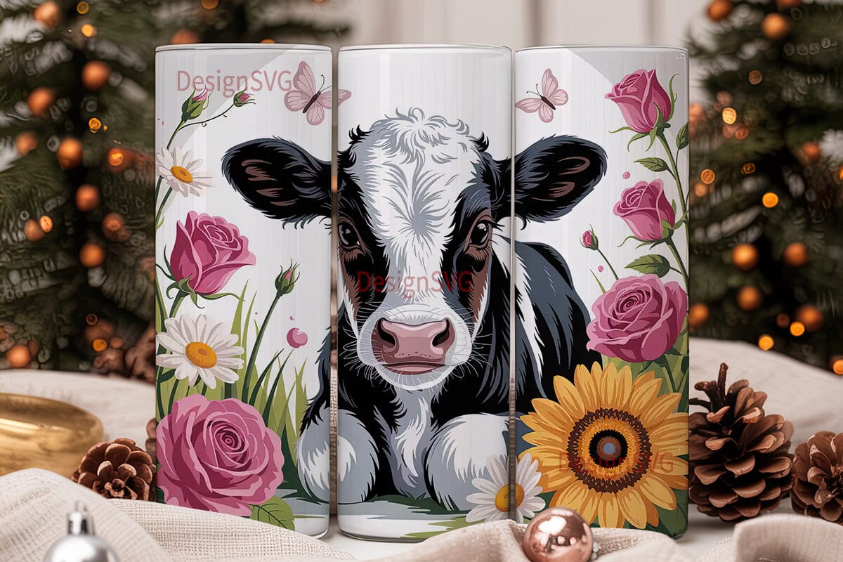 Cute Cow Floral 20oz Tumbler Wrap - Image 2