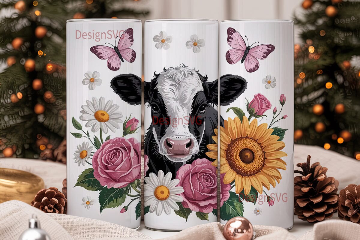 Cute Cow Floral 20oz Tumbler Wrap - Image 2
