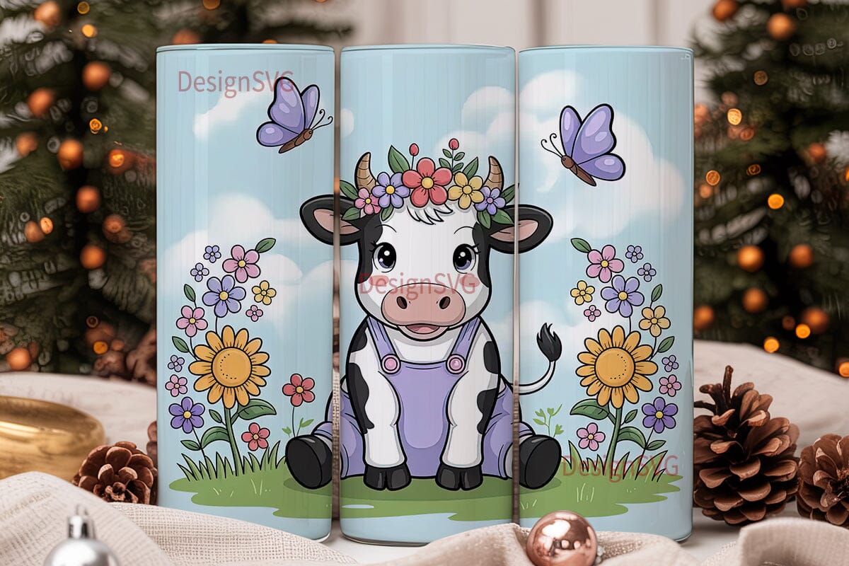 Cute Cow with Flowers Tumbler Wrap - Image 2