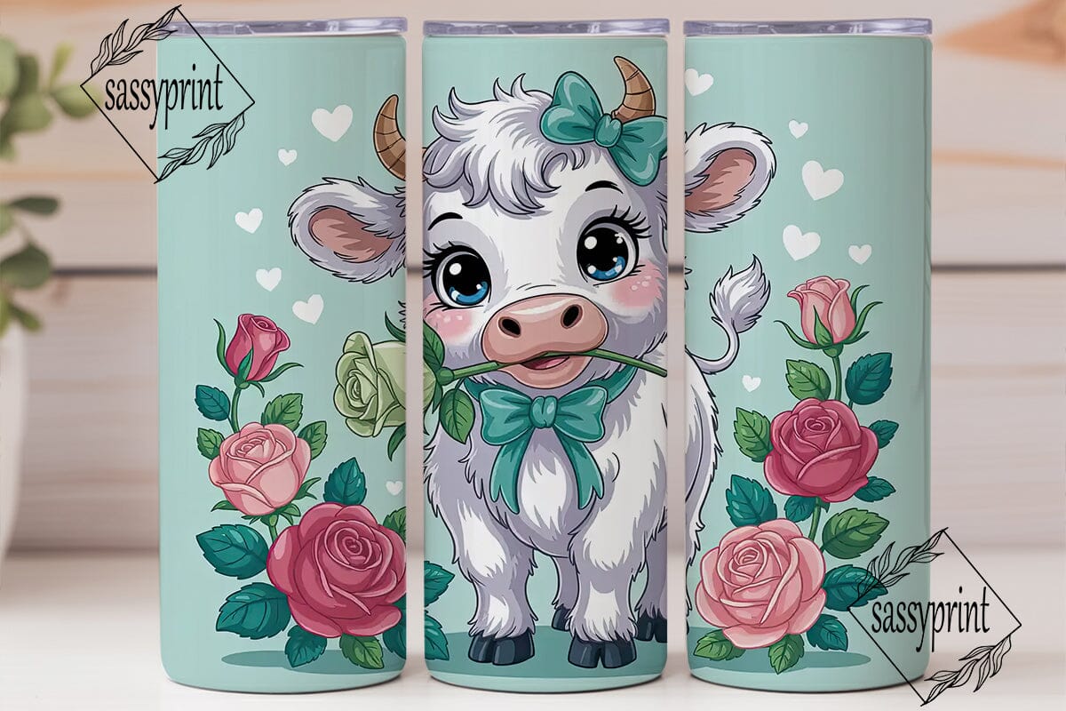 Cute Cow with Roses Tumbler Wrap - Image 2